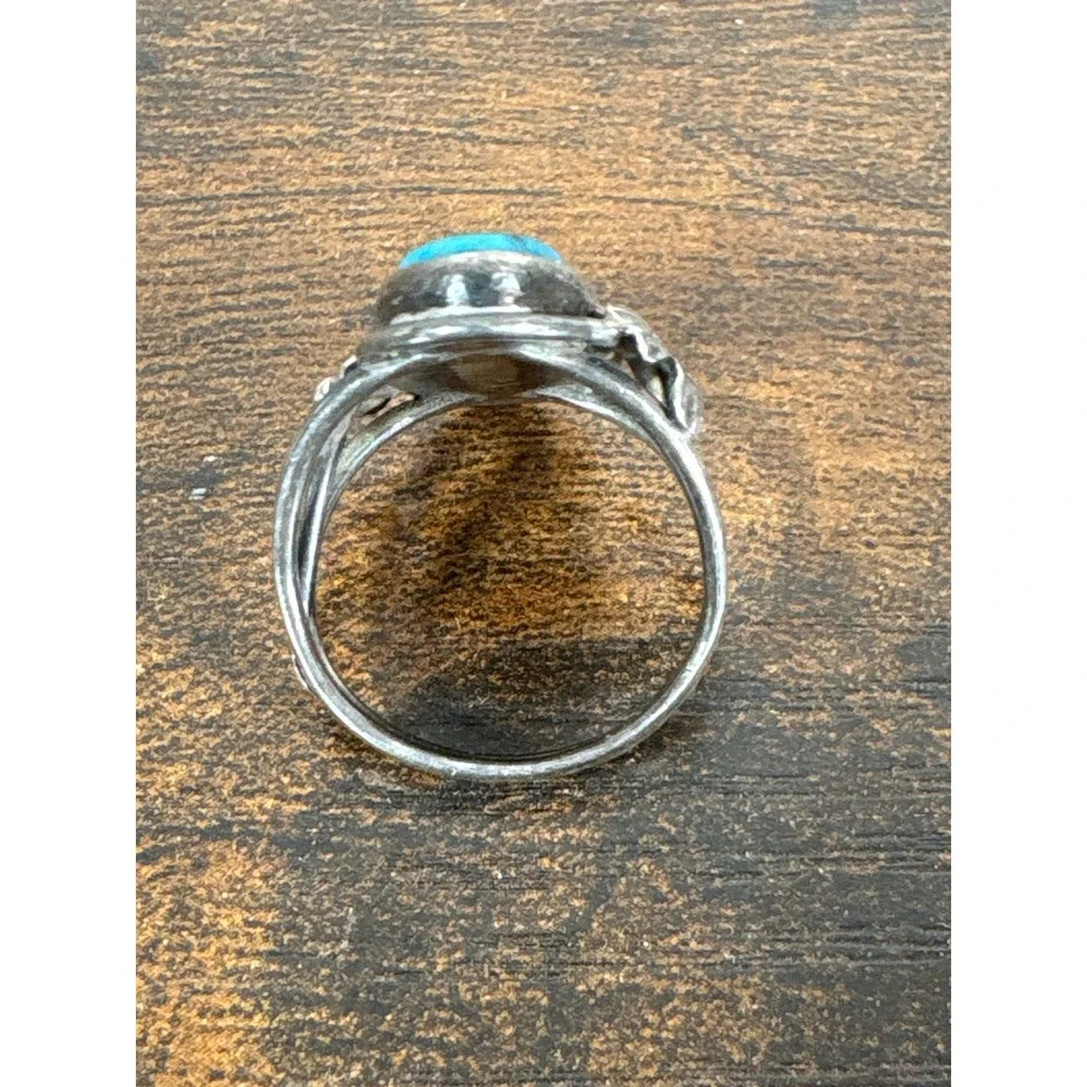 Vintage Sterling Silver Turquoise Floral Split Shank Statement Ring Handcrafted